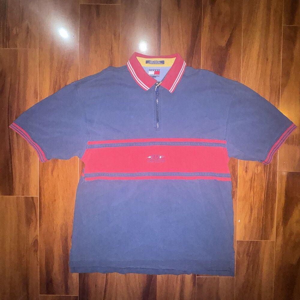 Vintage 90s Tommy Hilfiger Nautical Equipment Polo XL 1/4 Zip Colorblock